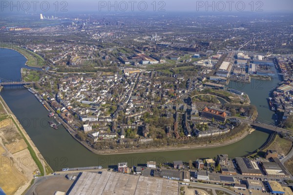 Aerial view, residential area, view over Duisburg, Ruhrort, Duisburg, Ruhr area, North Rhine-Westphalia, Germany