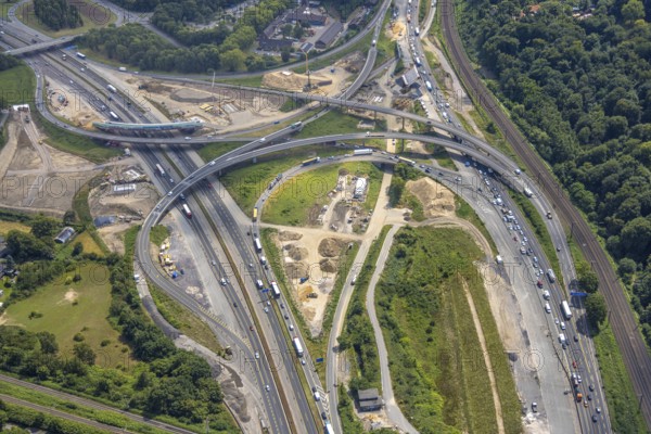 Aerial view, Kaiserberg motorway junction with major construction site, Duissern, Duisburg, Ruhr area, North Rhine-Westphalia, Germany