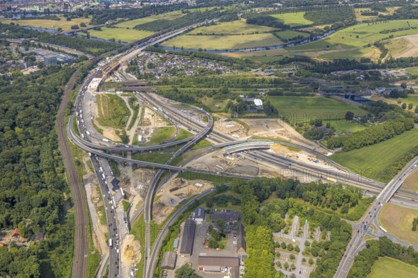 Aerial view, Kaiserberg motorway junction with major construction site, Duissern, Duisburg, Ruhr area, North Rhine-Westphalia, Germany