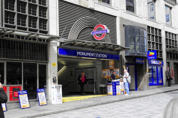 London, England, Great Britain, Entrance to Monument Station on the London Underground, London, England, Great Britain