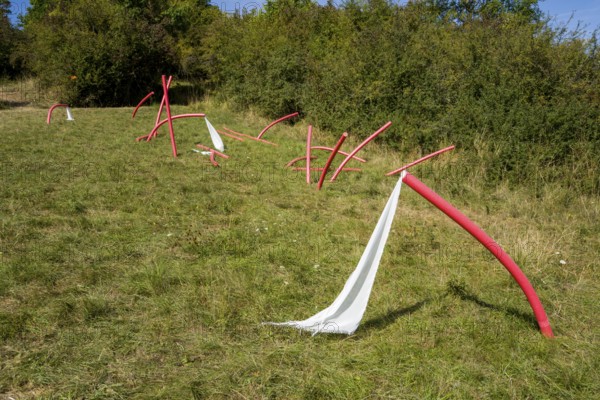The Installation Whispers of Freedom by Zahra Mohebbi, 12th international wind art festival 2025, landscape exhibition bewegter wind, Zierenberg, Northern Hesse, Germany