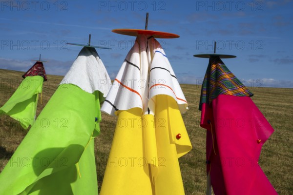 The Installation Bride and Groom and Folks by Jean Boskja Missler, 12th international wind art festival 2025, landscape exhibition bewegter wind, Zierenberg, Northern Hesse, Germany