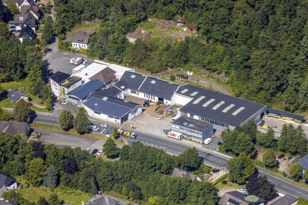 Aerial view, industrial estate Kruse Metallverarbeitung, Oberveischede, Olpe, Sauerland, North Rhine-Westphalia, Germany