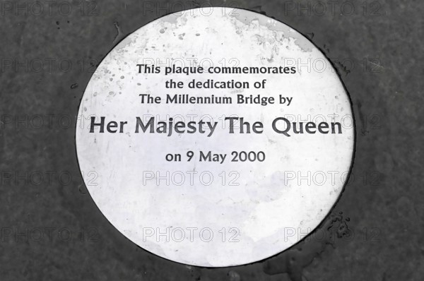 Plaque commemorating the inauguration of the Millennium Bridge by the Queen on 9 May 2000, London, England, United Kingdom