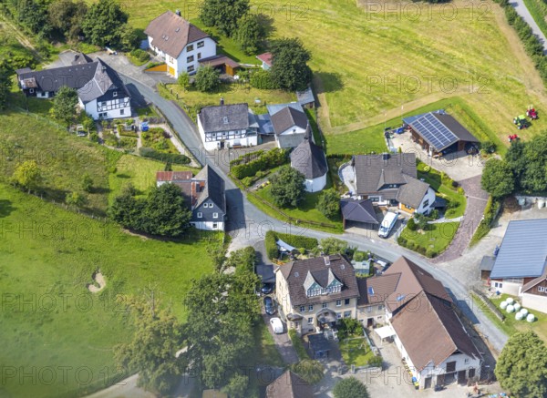 Aerial view, Chapel of St. Agatha in the Büemke district, Reiste, Eslohe, Sauerland, North Rhine-Westphalia, Germany, place of worship, DE, Europe, religious community, place of worship, holy place, church, aerial view, aerial photography, aerial photography, Meschede, religion, religious site, Ruhr area, overview, bird's-eye view, birds-eyes view, overview