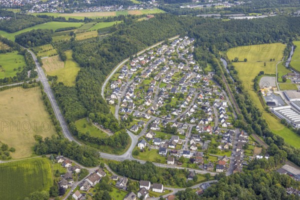 Aerial view, forest housing estate between Wildshausener Straße and Talweg, Freienohl, Meschede, Sauerland, North Rhine-Westphalia, Germany, DE, Europe, property tax, real estate, aerial view, aerial photography, aerial photography, Ruhr area, overview, bird's-eye view, housing estate, housing and living, residential area, residential quality, residential neighbourhood, housing estate, residential district, birds-eyes view, overview