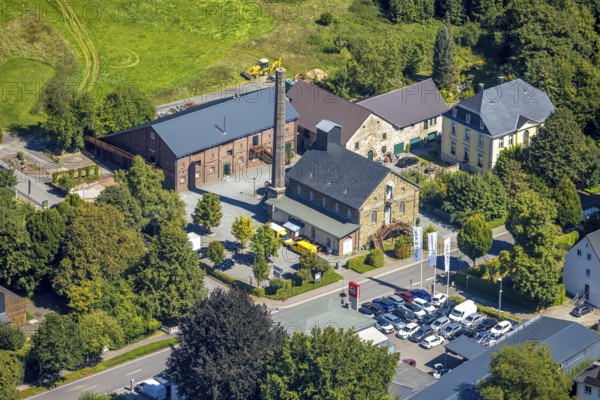 Aerial view, historical distillery Rönsahl, sight, Rönsahl, Kierspe, Sauerland, North Rhine-Westphalia, Germany, distillery, DE, Europe, aerial view, aerial photography, aerial photography, Ruhr area, chimney, overview, bird's-eye view, overview