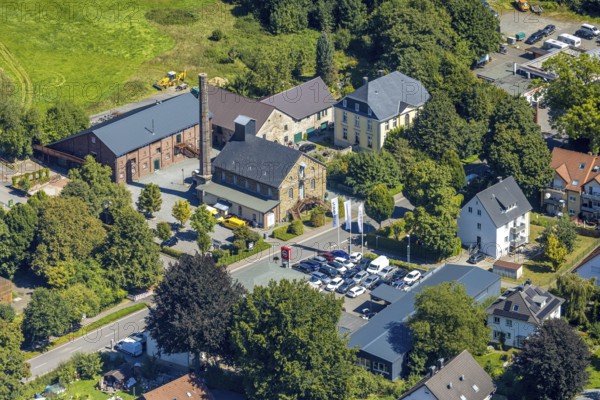 Aerial view, historical distillery Rönsahl, sight, Rönsahl, Kierspe, Sauerland, North Rhine-Westphalia, Germany, distillery, DE, Europe, aerial view, aerial photography, aerial photography, Ruhr area, chimney, overview, bird's-eye view, historical, historical sight, overview