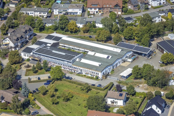 Aerial photo, town hall, citizens' office and job centre Märkischer Kreis, Kierspe railway station, Kierspe, Sauerland, North Rhine-Westphalia, Germany, authority, community centre, DE, Europe, municipal administration, aerial photograph, aerial photography, aerial photography, Ruhr area, city administration, overview, bird's-eye view, bird's-eye view, overview