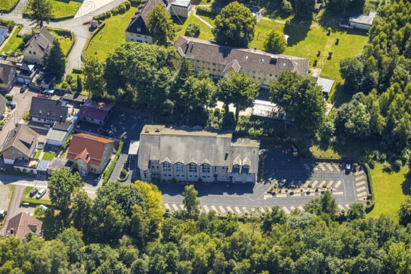 Aerial view, evang. Johanneswerk Waldheimat, Am Stade, Evangeliumschristen-Baptisten-Brüdergemeinde am Florianweg, Rönsahl, Kierspe, Sauerland, North Rhine-Westphalia, Germany, DE, Europe, aerial view, aerial photography, aerial photography, Ruhr area, overview, bird's-eye view, birds-eyes view, overview