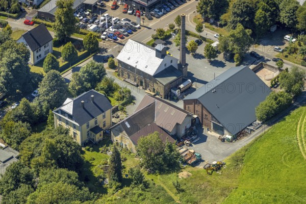 Aerial view, historical distillery Rönsahl, sight, Rönsahl, Kierspe, Sauerland, North Rhine-Westphalia, Germany, distillery, DE, Europe, aerial view, aerial photography, aerial photography, Ruhr area, chimney, overview, bird's-eye view, overview