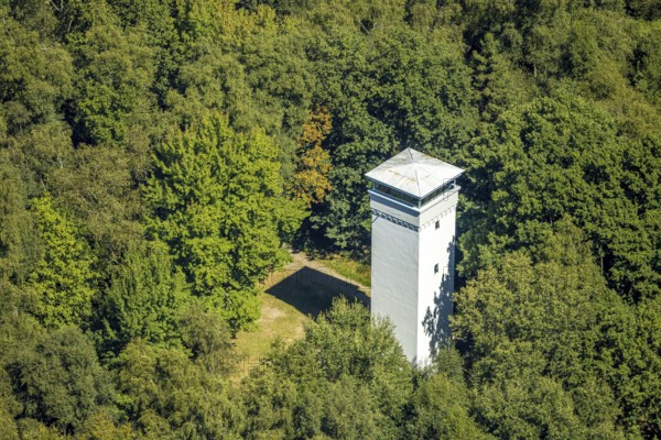 Aerial view, Wienhagen Tower in the forest, memorial to the fallen of the First World War, Elbringhausen, Kierspe, Sauerland, North Rhine-Westphalia, Germany, observation tower, DE, monument, Europe, aerial view, aerial photography, aerial photography, Ruhr area, tower, overview, bird's-eye view, overview, white tower