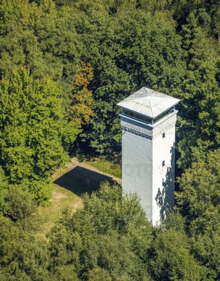 Aerial view, Wienhagen Tower in the forest, memorial to the fallen of the First World War, Elbringhausen, Kierspe, Sauerland, North Rhine-Westphalia, Germany, observation tower, DE, monument, Europe, aerial view, aerial photography, aerial photography, Ruhr area, tower, overview, bird's-eye view, overview, white tower