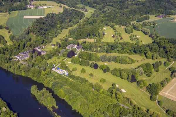 Aerial view, Essener Golf Club Haus Oefte e.V., castle and golf course, Kettwig, Essen, Ruhr area, North Rhine-Westphalia, Germany