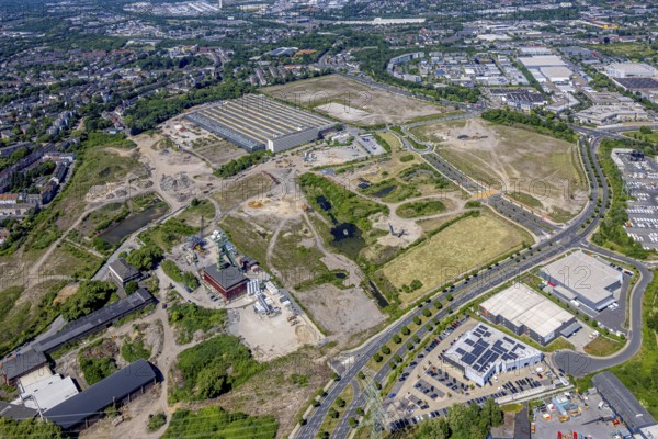 Aerial view, new construction area Stadtquartier Essen 51, Helenenstraße, Berthold-Beitz-Boulevard, former Amalie shaft with winding tower, Nordviertel, Essen, Ruhr area, North Rhine-Westphalia, Germany