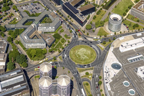 Aerial view, roundabout Berliner Platz, Funke Medienhaus tower, city centre, Essen, Ruhr area, North Rhine-Westphalia, Germany