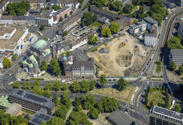 Aerial view, planned new building BürgerRathaus, former job centre and old main swimming pool between Steeler Straße and Bernerstraße, renovation of old synagogue, city centre, Essen, Ruhr area, North Rhine-Westphalia, Germany