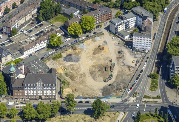 Aerial view, planned new building BürgerRathaus, former job centre and old main swimming pool between Steeler Straße and Bernerstraße, city centre, Essen, Ruhr area, North Rhine-Westphalia, Germany