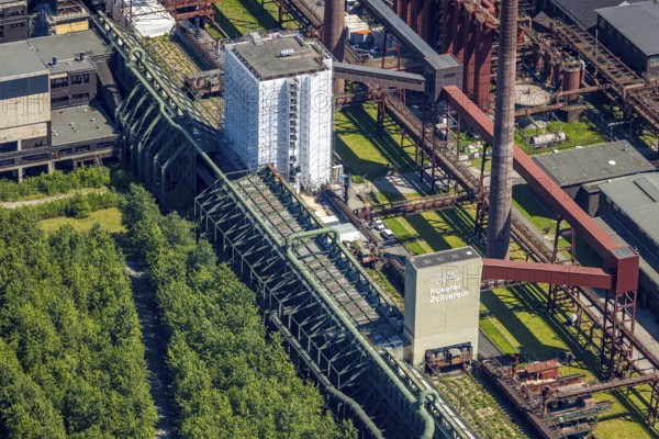 Aerial view, Zeche Zollverein, Gelsenkirchener Straße, outdoor swimming pool, Stoppenberg, Essen, Ruhr area, North Rhine-Westphalia, Germany