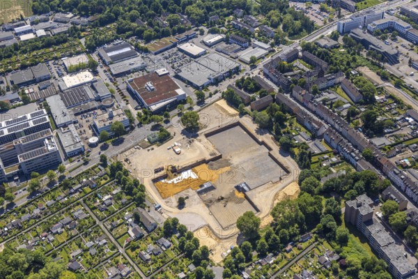 Aerial view, construction site for new comprehensive school Altenessen-Süd, between Berthold-Beitz-Boulevard and Bäuminghausstraße, Altenessen, Essen, Ruhr area, North Rhine-Westphalia, Germany