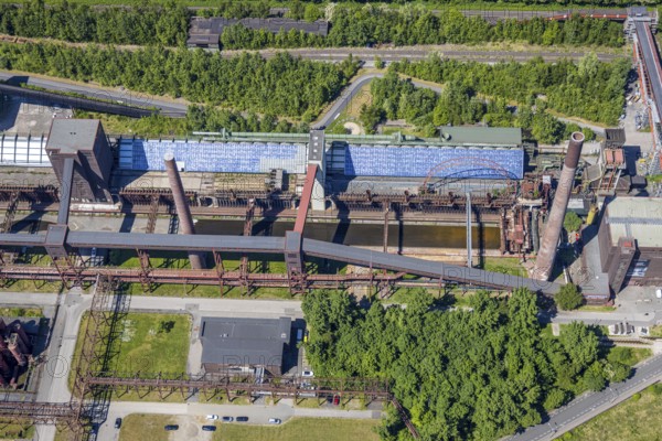 Aerial view, Zollverein factory swimming pool, Gelsenkirchener Straße, outdoor pool, Stoppenberg, Essen, Ruhr area, North Rhine-Westphalia, Germany