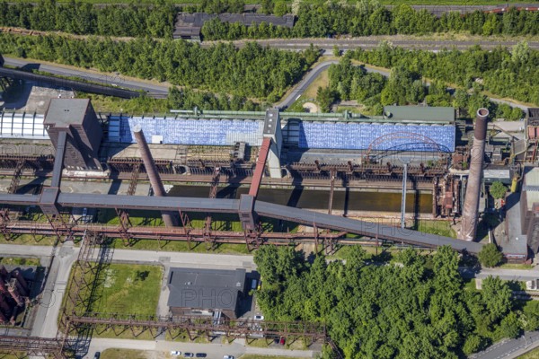 Aerial view, Zollverein factory swimming pool, Gelsenkirchener Straße, outdoor pool, Stoppenberg, Essen, Ruhr area, North Rhine-Westphalia, Germany