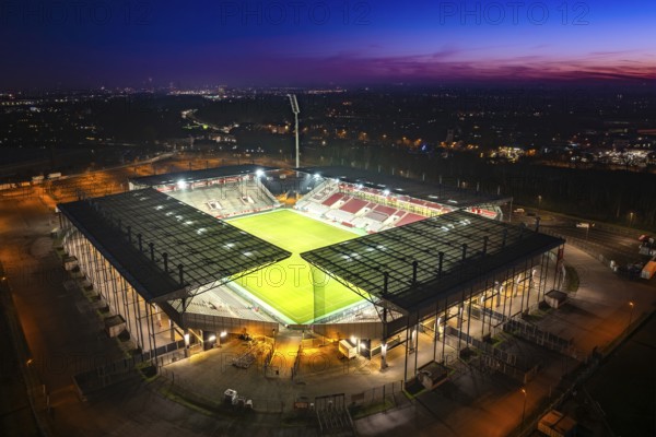 Aerial view, football stadium at the Hafenstraße of the club Rot-Weiß Essen, 3rd Bundesliga, Essen-Borbeck, stands, Essen, Ruhr area, North Rhine-Westphalia, Germany Copyright: Blossey Mantler