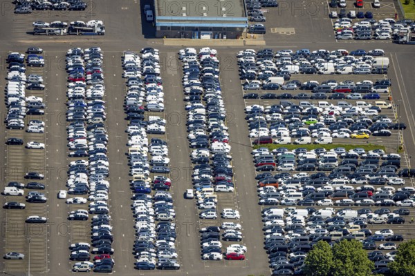 Aerial view, car park of CAT Automobillogistik Essen GmbH, Katernberg, Essen, Ruhr area, North Rhine-Westphalia, Germany