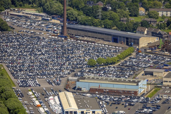 Aerial view, car park of CAT Automobillogistik Essen GmbH, Katernberg, Essen, Ruhr area, North Rhine-Westphalia, Germany