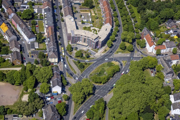 Aerial view, Belia Seniorenresidenz Altenessen, roundabout at the intersection of Stauderstraße, Altenessener Straße and Wilhelm-Nierswandt-Allee, Altenessen, Essen, Ruhr area, North Rhine-Westphalia, Germany
