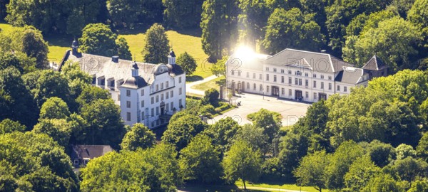 Aerial view, Borbeck moated castle and castle park, Borbeck-Mitte, Essen, Ruhr area, North Rhine-Westphalia, Germany