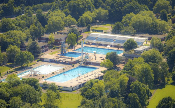 Aerial view, Grugabad Am Grugapark, outdoor swimming pool, Rüttenscheid, Essen, Ruhr area, North Rhine-Westphalia, Germany