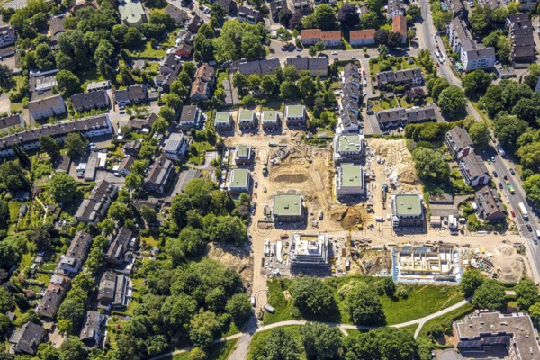 Aerial view, construction site at the former Bocholder Straße nursery with new-build apartment blocks and owner-occupied homes An der Gärtnerei, Bochold, Essen, Ruhr area, North Rhine-Westphalia, Germany
