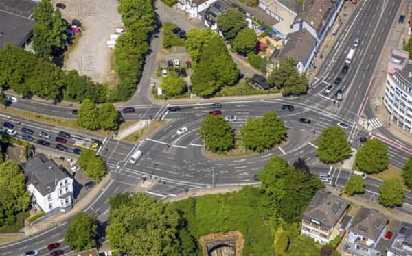 Aerial view, roundabout Stadtwaldplatz, Stadtwald, Essen, Ruhr area, North Rhine-Westphalia, Germany
