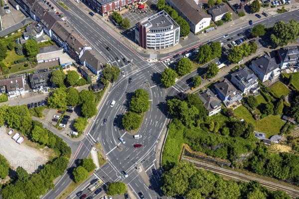 Aerial view, roundabout Stadtwaldplatz, Stadtwald, Essen, Ruhr area, North Rhine-Westphalia, Germany