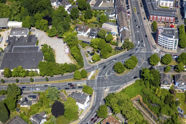 Aerial view, roundabout Stadtwaldplatz, Stadtwald, Essen, Ruhr area, North Rhine-Westphalia, Germany