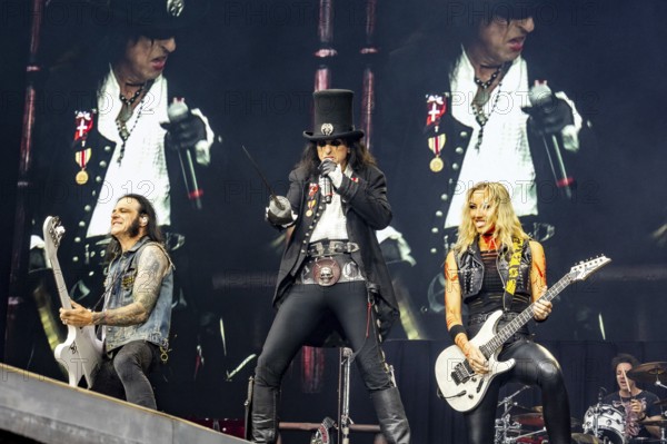 Chuck Garric (bassist), Alice Cooper (singer) and Nita Strauß (guitarist) live at the Scorpions 60 Years Anniversary Concert in the Heinz-von-Heiden-Arena in Hanover on 05.07.2025