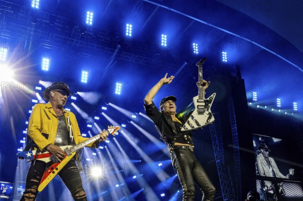 Rudolf Schenker (guitarist) and Klaus Meine (singer) of the band Scorpions live on 60 Years Anniversary Tour in the Heinz-von-Heiden-Arena Hannover on 05.07.2025
