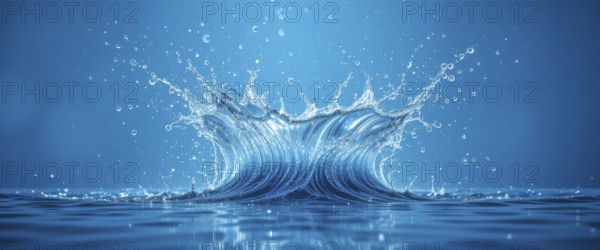 Captivating water splash against a vibrant blue backdrop, showcasing the dynamic nature of liquid in motion, AI generated