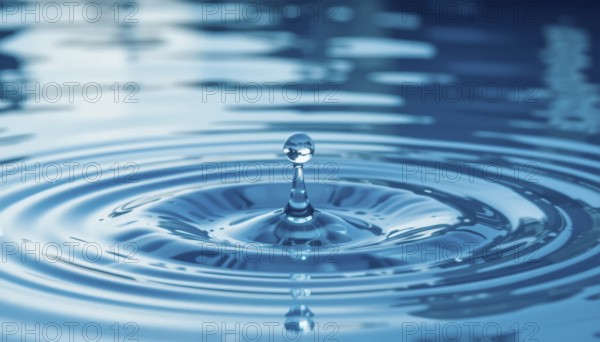 A close-up shot of a water droplet falling into a calm body of water, creating ripples that expand outwards, AI generated