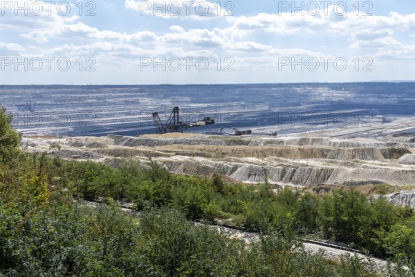 Panorama of Hambach open-cast mine with large excavator near Manheim, North Rhine-Westphalia, Germany
