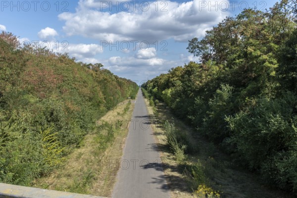 Cycle path on the former railway line of the Hambach open-cast mine, Rhineland-Palatinate, Germany