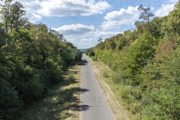 Cycle path on the former railway line of the Hambach open-cast mine, Rhineland-Palatinate, Germany