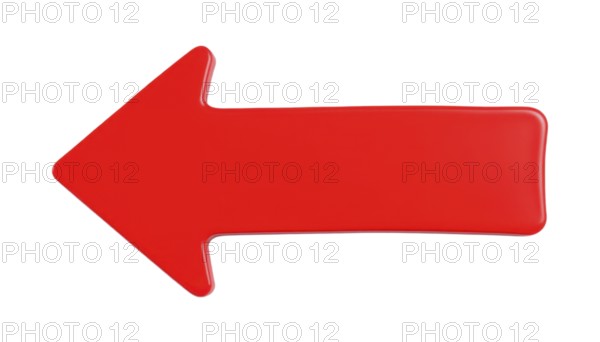 A vibrant red arrow pointing left on a clean white background. This graphic is ideal for emphasizing direction or concepts related to the past, AI generated