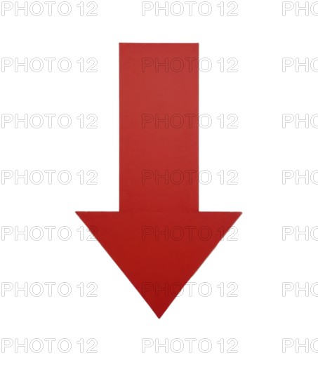 A vibrant red arrow pointing downwards on a stark white background, perfect for visual emphasis, AI generated