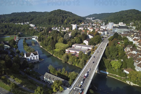 High bridge from above over the river Limmat, Baden, Canton, Aargau, Switzerland
