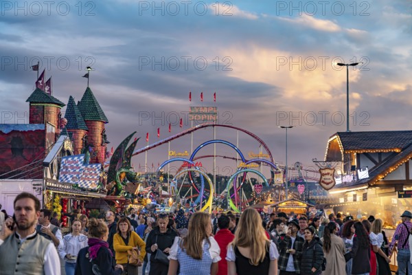 Olympic looping roller coaster at the Oktoberfest 2024 in Munich, Bavaria, Germany