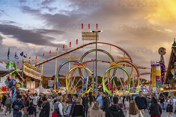 Olympic looping roller coaster at the Oktoberfest 2024 in Munich, Bavaria, Germany