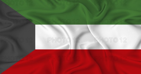 Realistic Kuwait flag waving. Close up of flag of Kuwait with cloth texture