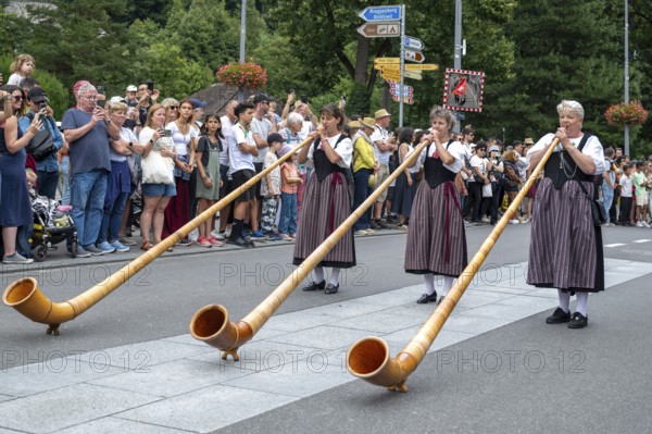 Bank holidays alphorn players, Interlaken, Switzerland